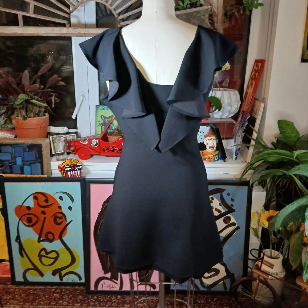 BCBGeneration Black Cocktail Dress with Flutter Detail Size 4 - Picture 4 of 11